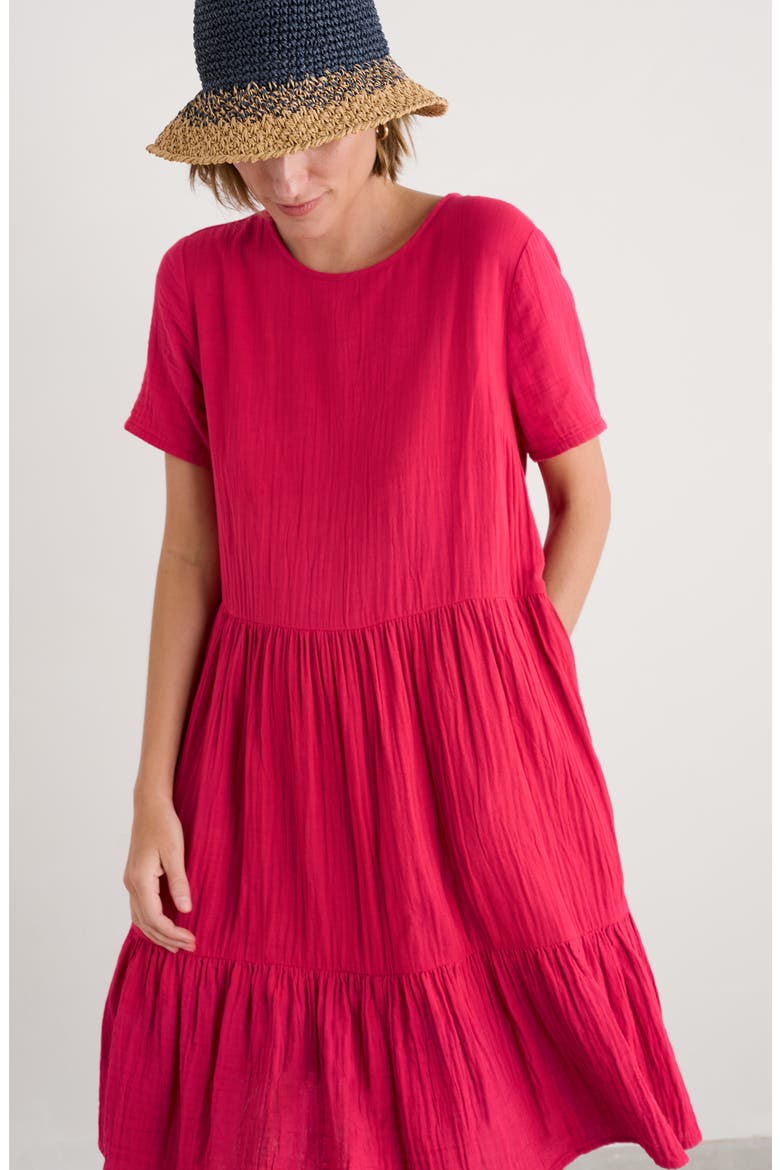 Pebble Comb Organic Cotton Gauze Dress, Alternate, color, WILD RASPBERRY
