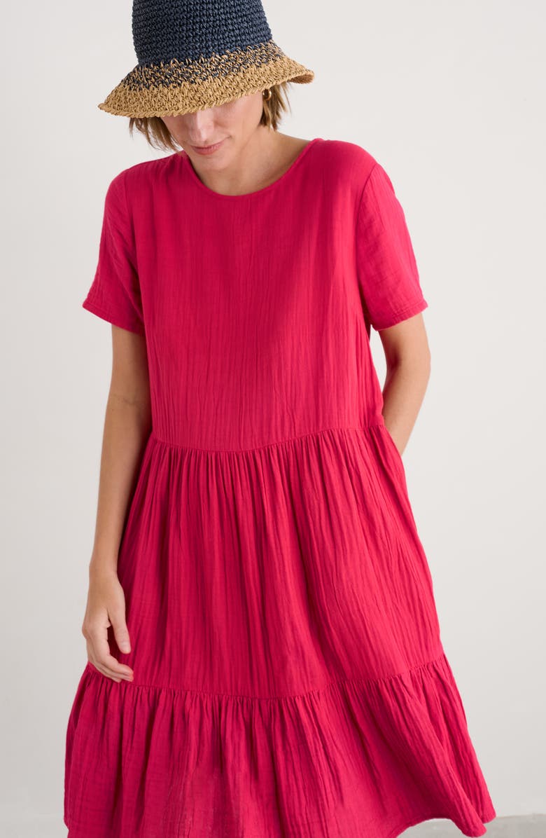 Seasalt Cornwall Pebble Comb Organic Cotton Gauze Dress, Alternate, color, Wild Raspberry
