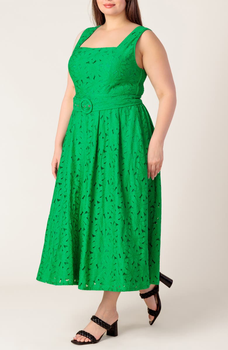 FLYING TOMATO Embroidered Lace Midi Dress, Alternate, color, Green