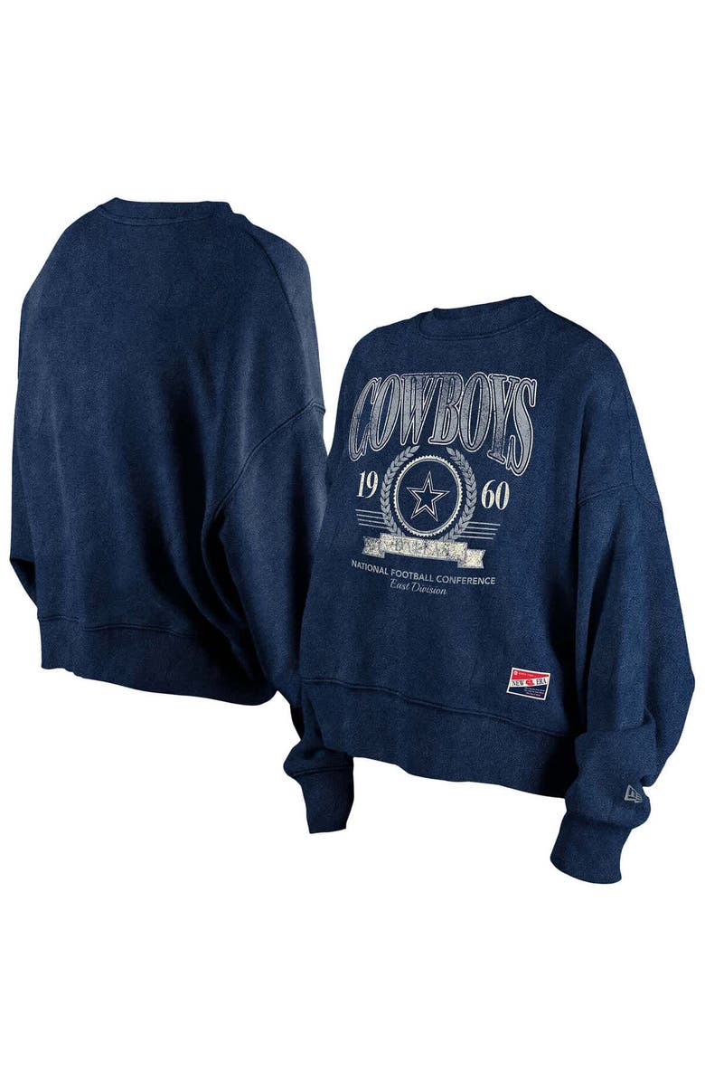New Era Women's New Era  Navy Dallas Cowboys Throwback Distressed Boxy Pullover Sweatshirt, Alternate, color, 