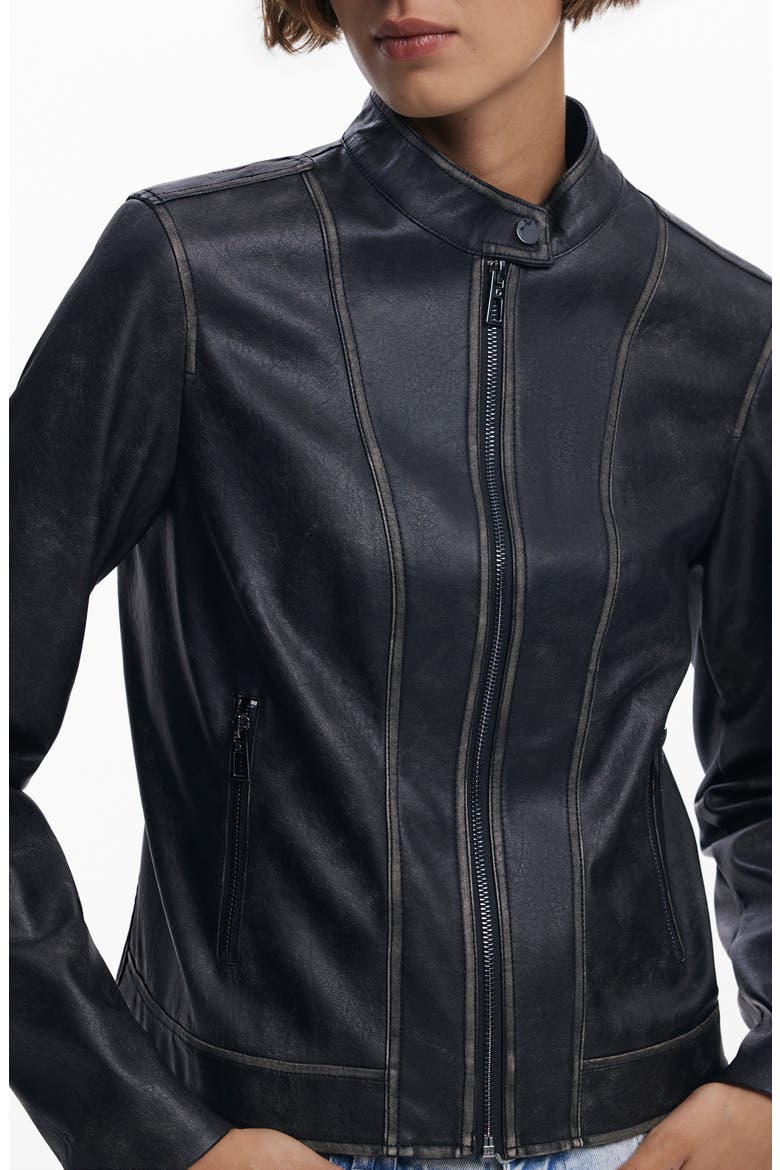 Faux Leather Moto Jacket, Alternate, color, BLACK