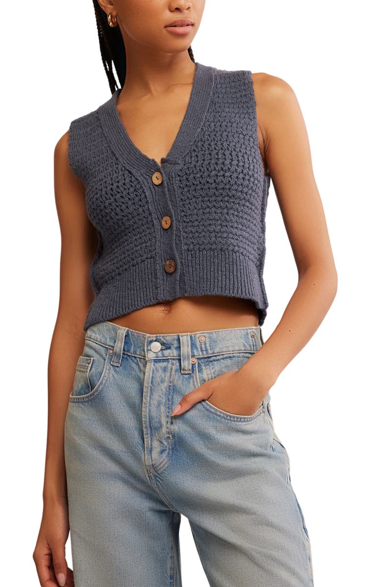 Free People Ava Sweater Vest, Main, color, Vintage Indigo