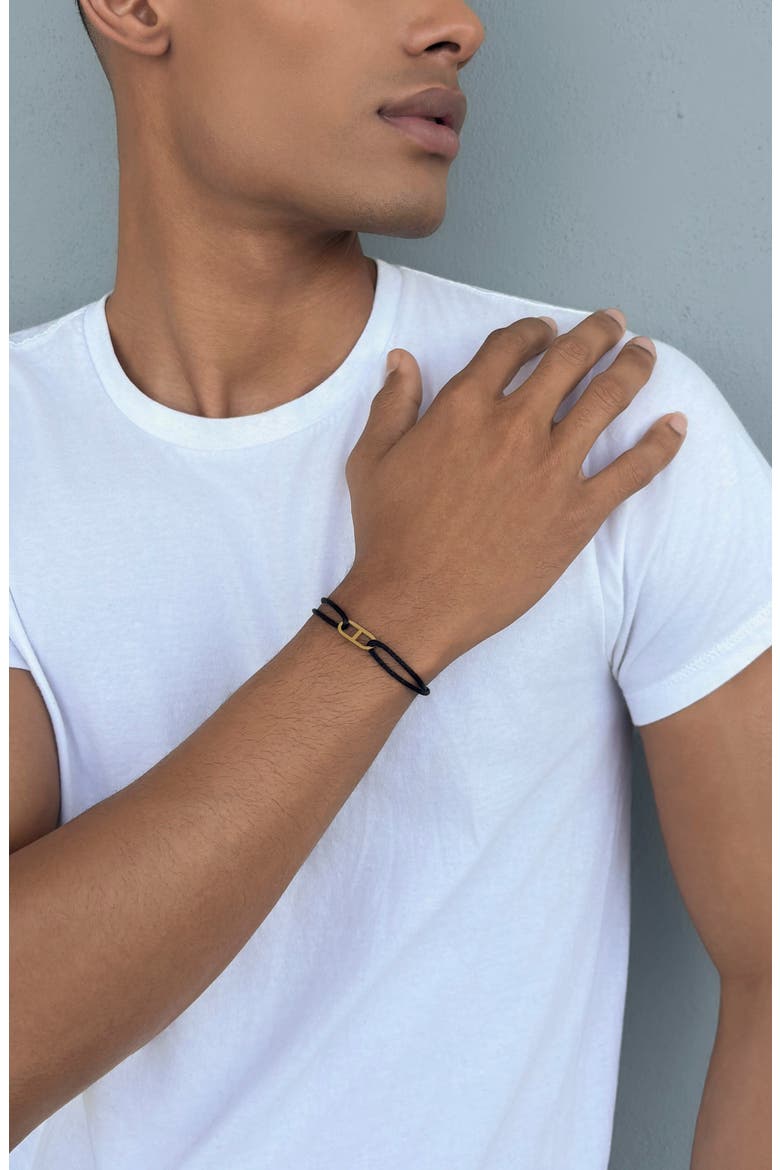 Men's Anchor Link Cord Bracelet, Alternate, color, BLACK/ GOLD