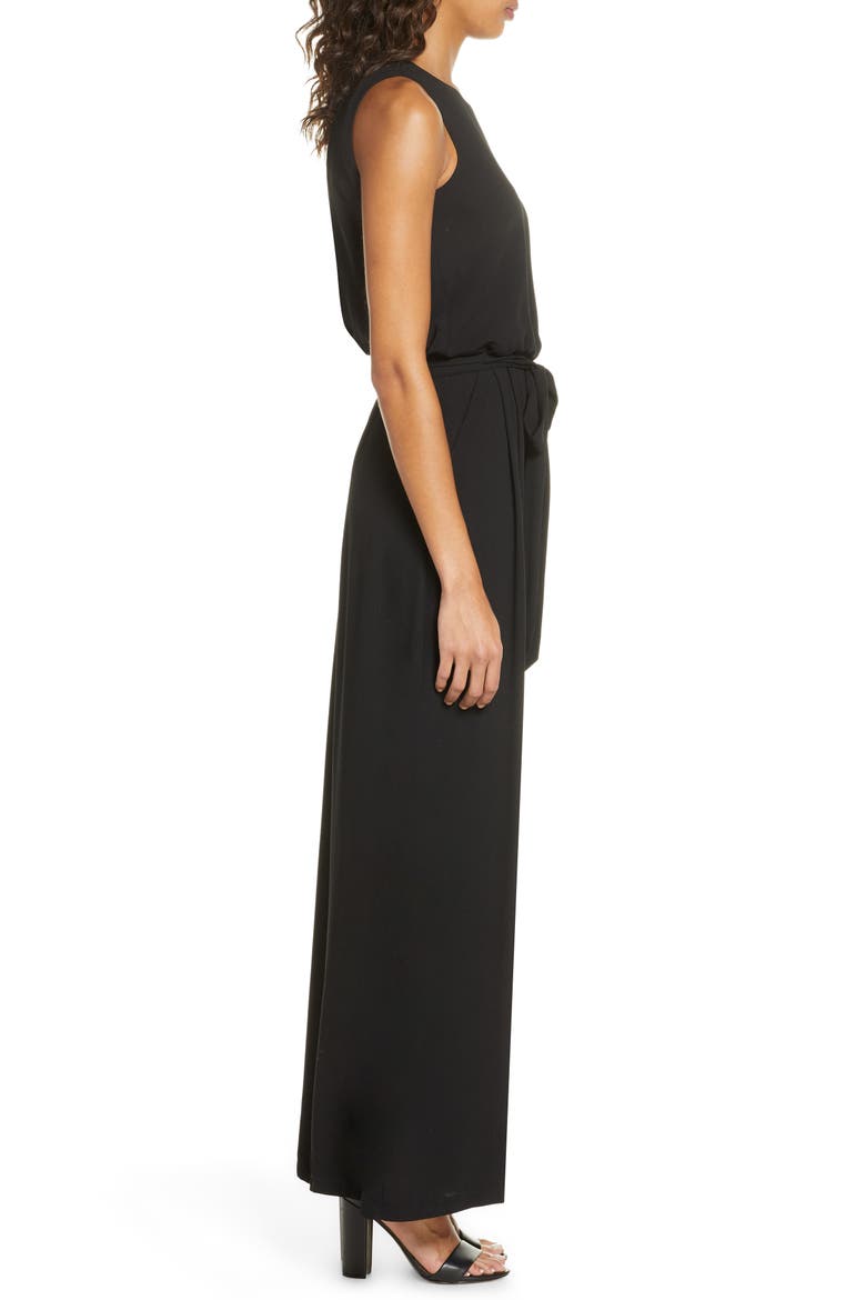 Blouson Tie Waist Jumpsuit, Alternate, color, BLACK