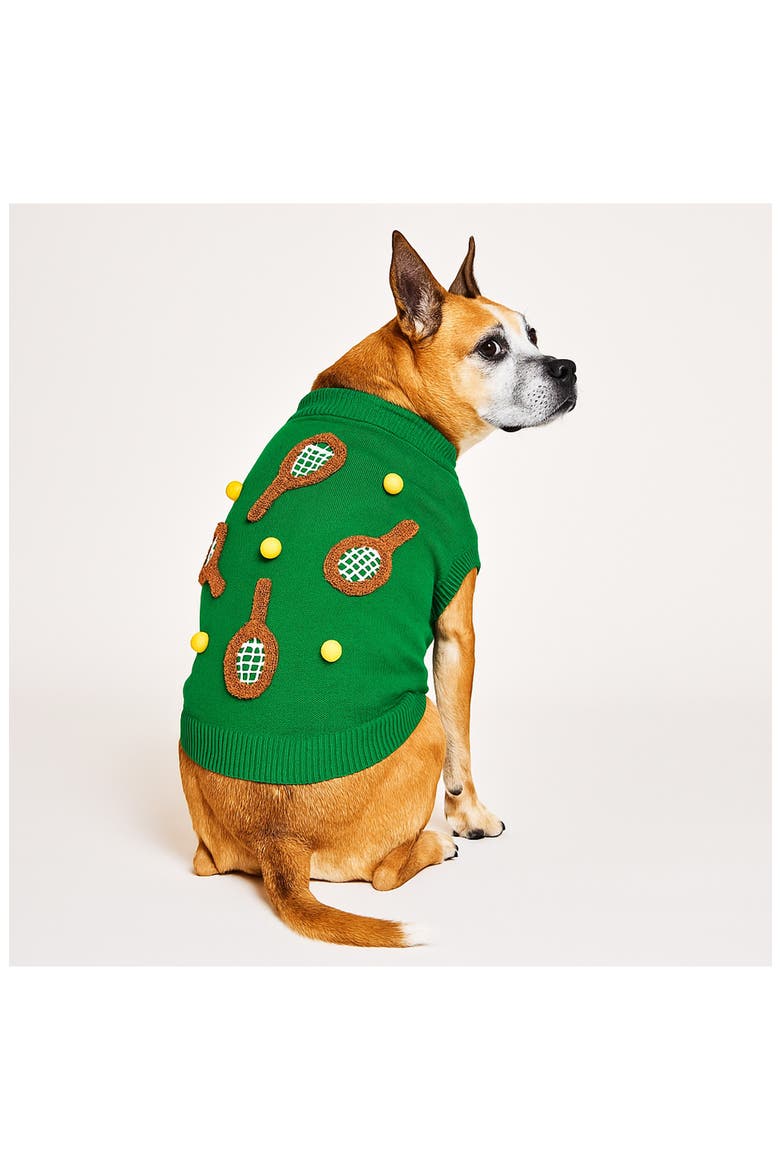 Tennis 3D Appliqué Pet Sweater, Alternate, color, GREEN