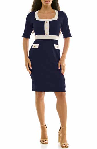 Nina Leonard Colorblock Square Neck Sweater Dress