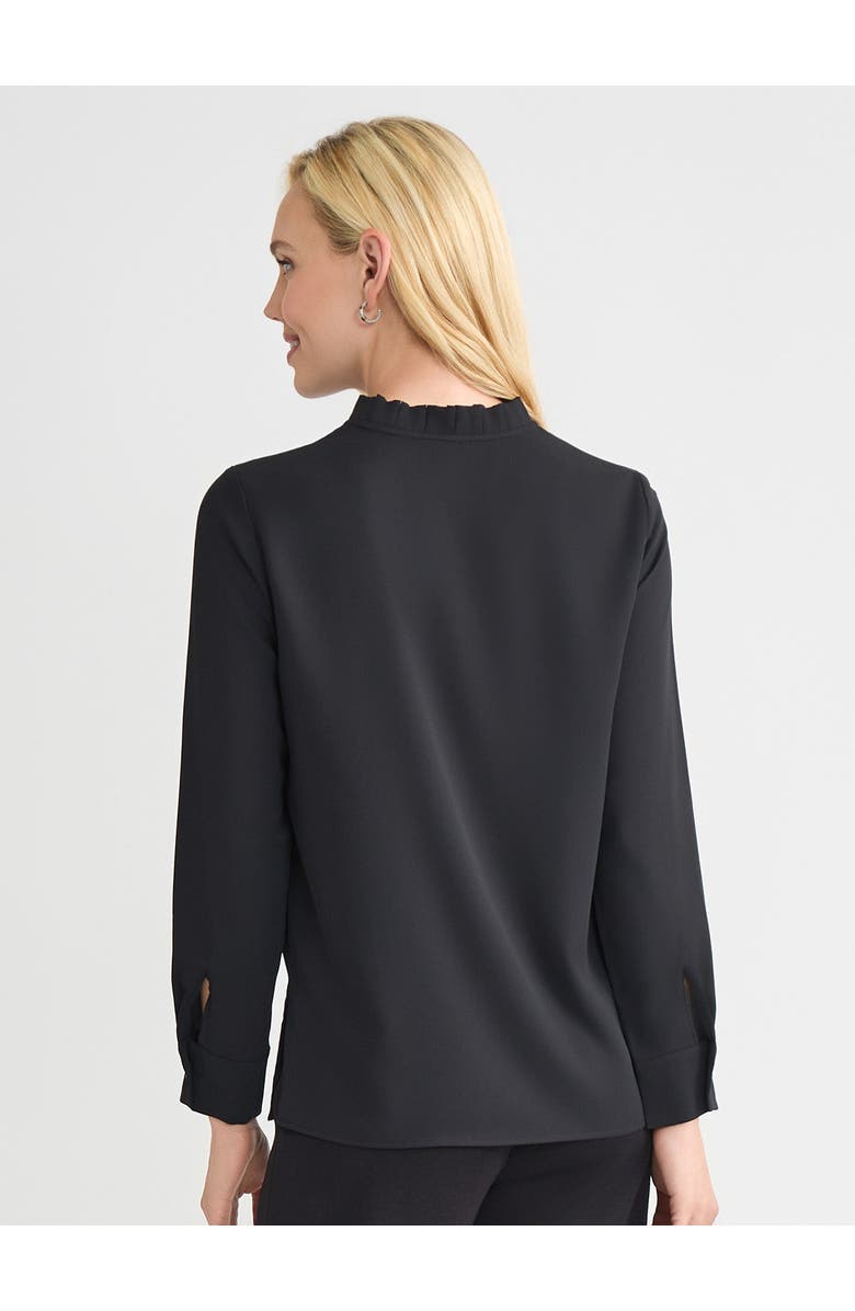 Misook Ruffle Neck Keyhole Crepe de Chine Blouse, Alternate, color, Black