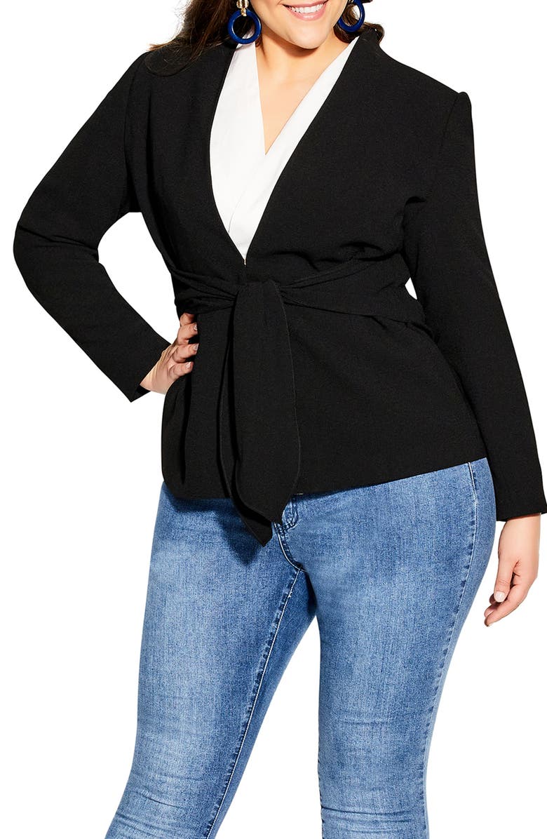 City Chic Elegance Tie Front Blazer, Main, color,