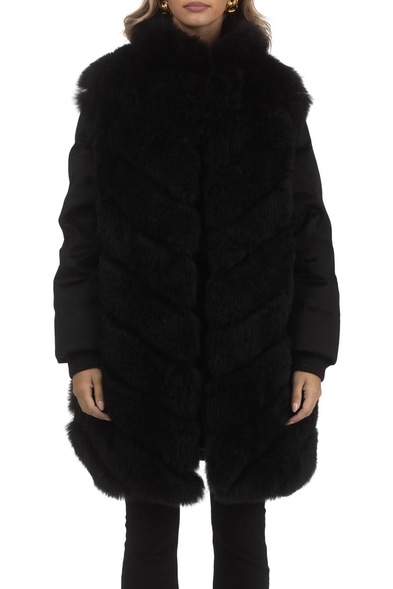 Genuine Shearling Diagonal Stroller with  Cashmere Back And Sleeves, Alternate, color, BLACK/BLACK