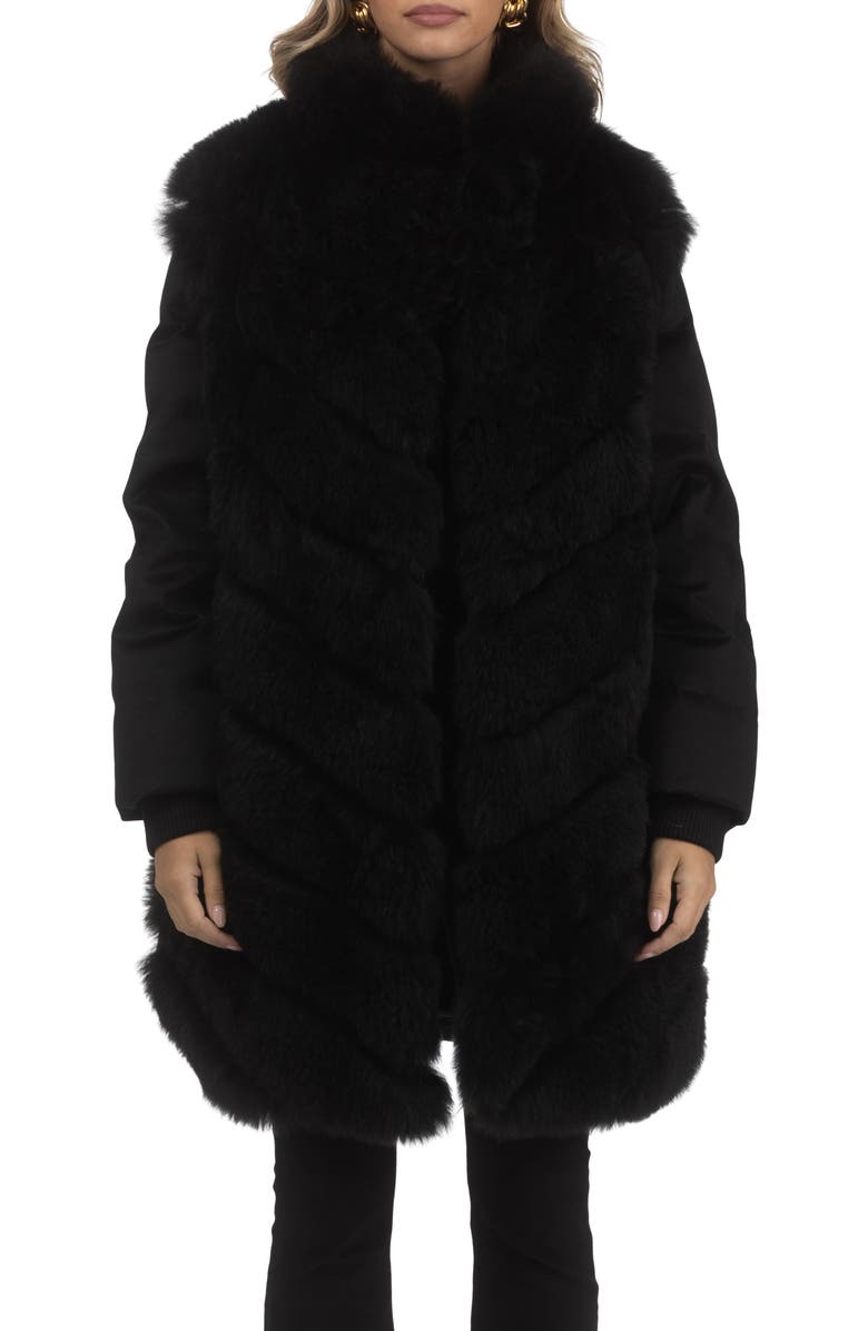 GORSKI Genuine Shearling Diagonal Stroller with  Cashmere Back And Sleeves, Alternate, color, Black/Black