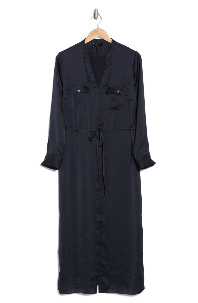 Theory Long Sleeve Crushed Satin Utility Shirtdress, Alternate, color,