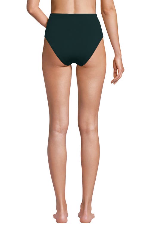 Lands' End Ribbed Smoothing High Waisted Bikini Bottoms In Deep Balsam