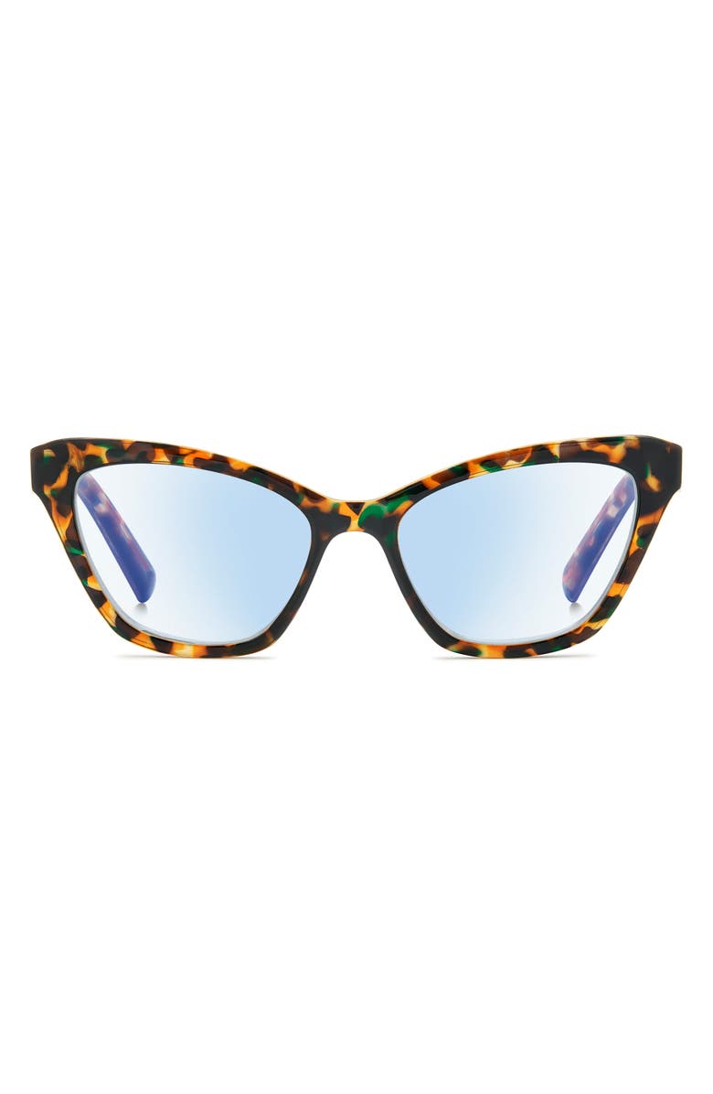 Kate Spade New York gracelyn 54mm blue light blocking rectangular reading glasses, Main, color, Havana Green