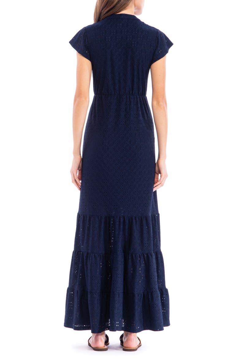 Ruffle Sleeve Tiered Maxi Dress, Alternate, color, NAVY