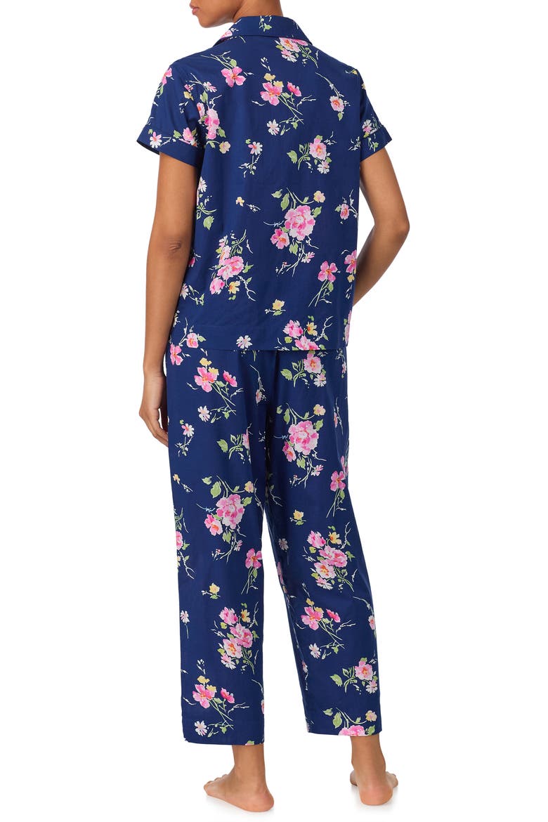 Notch Collar Long Pajamas, Alternate, color, NAVY PRINT