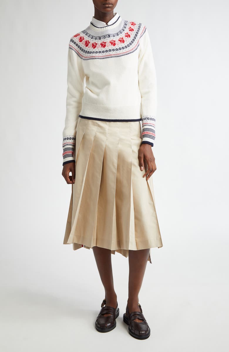 Thom Browne Rose Fair Isle Wool & Mohair Blend Crewneck Sweater, Alternate, color, White
