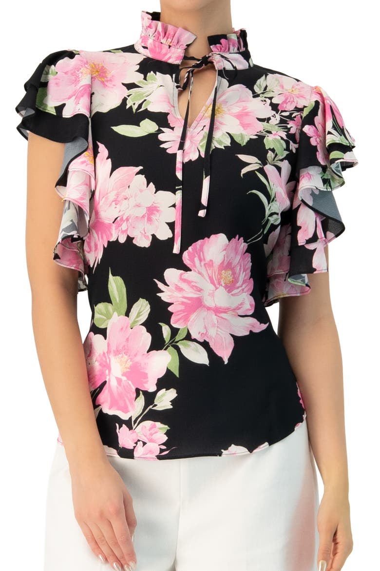 Floral Print Blouse with Ruffle Sleeves, Alternate, color, Black