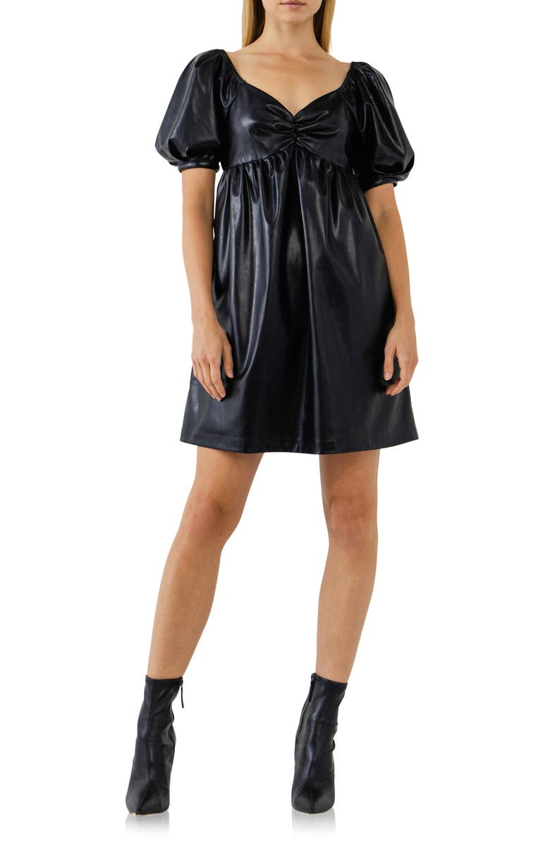 English Factory Faux Leather Babydoll Minidress, Main, color, Black
