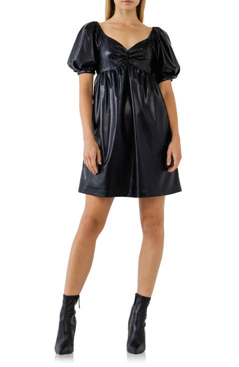 Faux Leather Babydoll Minidress
