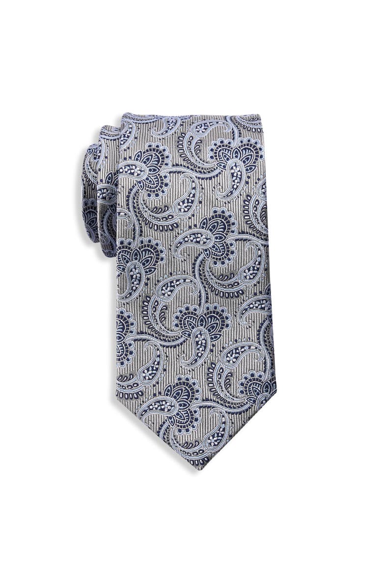 Oak Hill Premium by DXL Big & Tall Paisley Vines Tie, Main, color, Grey