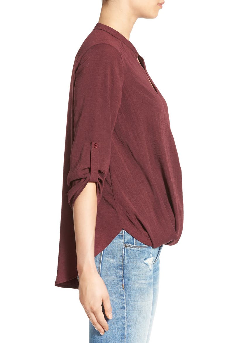 Twist Front Woven Shirt, Alternate, color, FIG