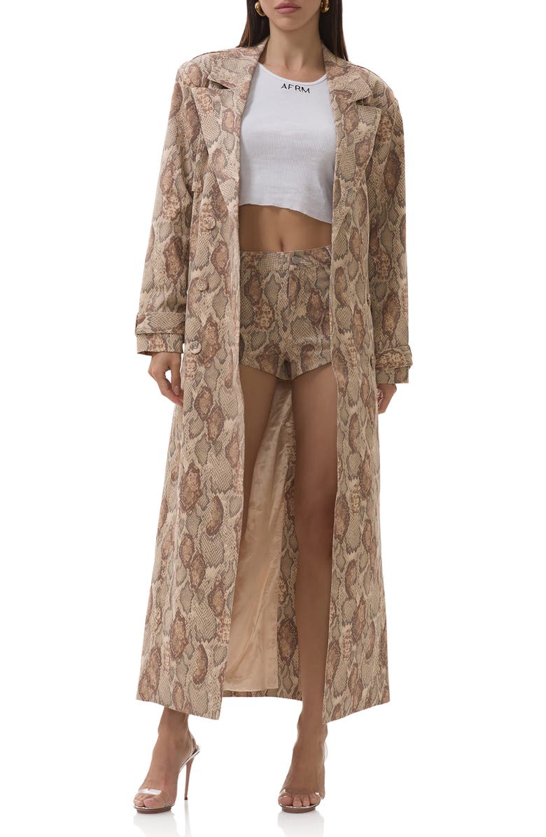 AFRM Earhart Snakeskin Print Trench Coat, Main, color, Sand Snake