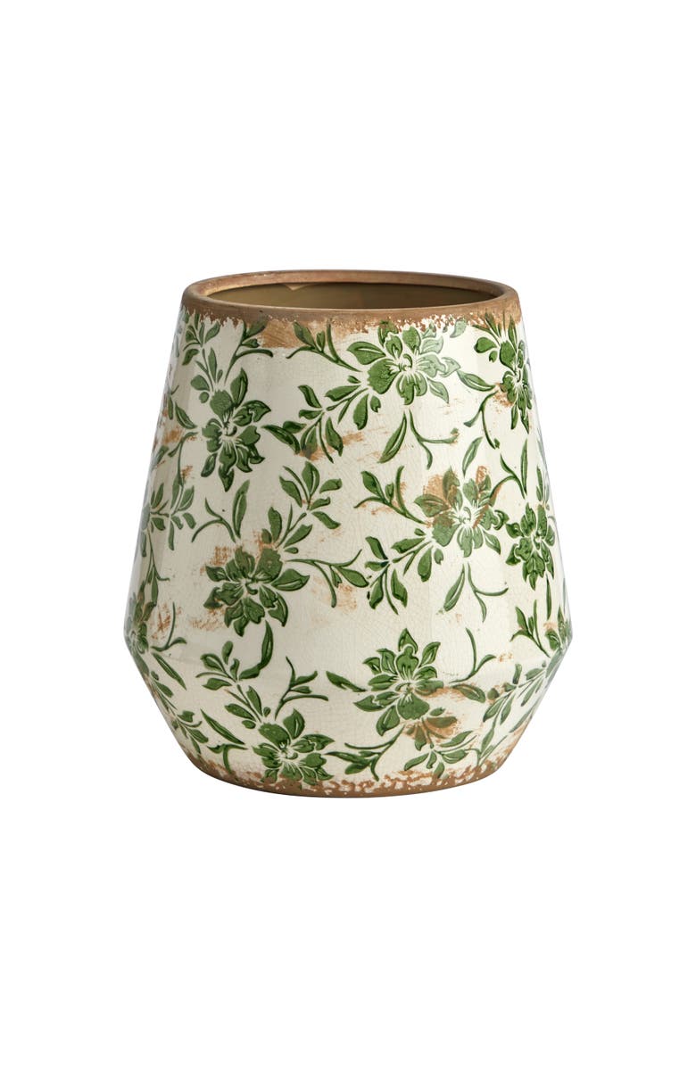 NEARLY NATURAL 12-in Tuscan Ceramic Green Scroll Planter, Main, color, Green