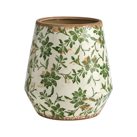 12-in Tuscan Ceramic Green Scroll Planter
