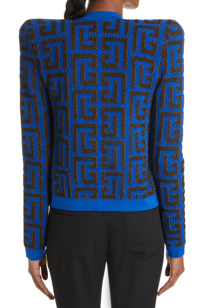 Pharaon Metallic Monogram Jacquard Sweater Jacket, Alternate, color, ELECTRIC BLUE/ BLACK/
