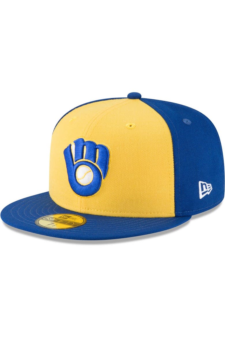 Men's New Era Yellow Milwaukee Brewers Cooperstown Collection Wool 59FIFTY Fitted Hat, Main, color, Yellow