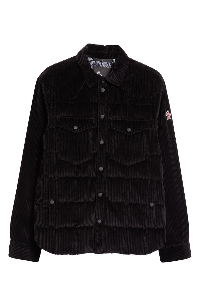 Moncler Grenoble Gelt Quilted Stretch Corduroy Down Shirt Jacket, Alternate, color, Black