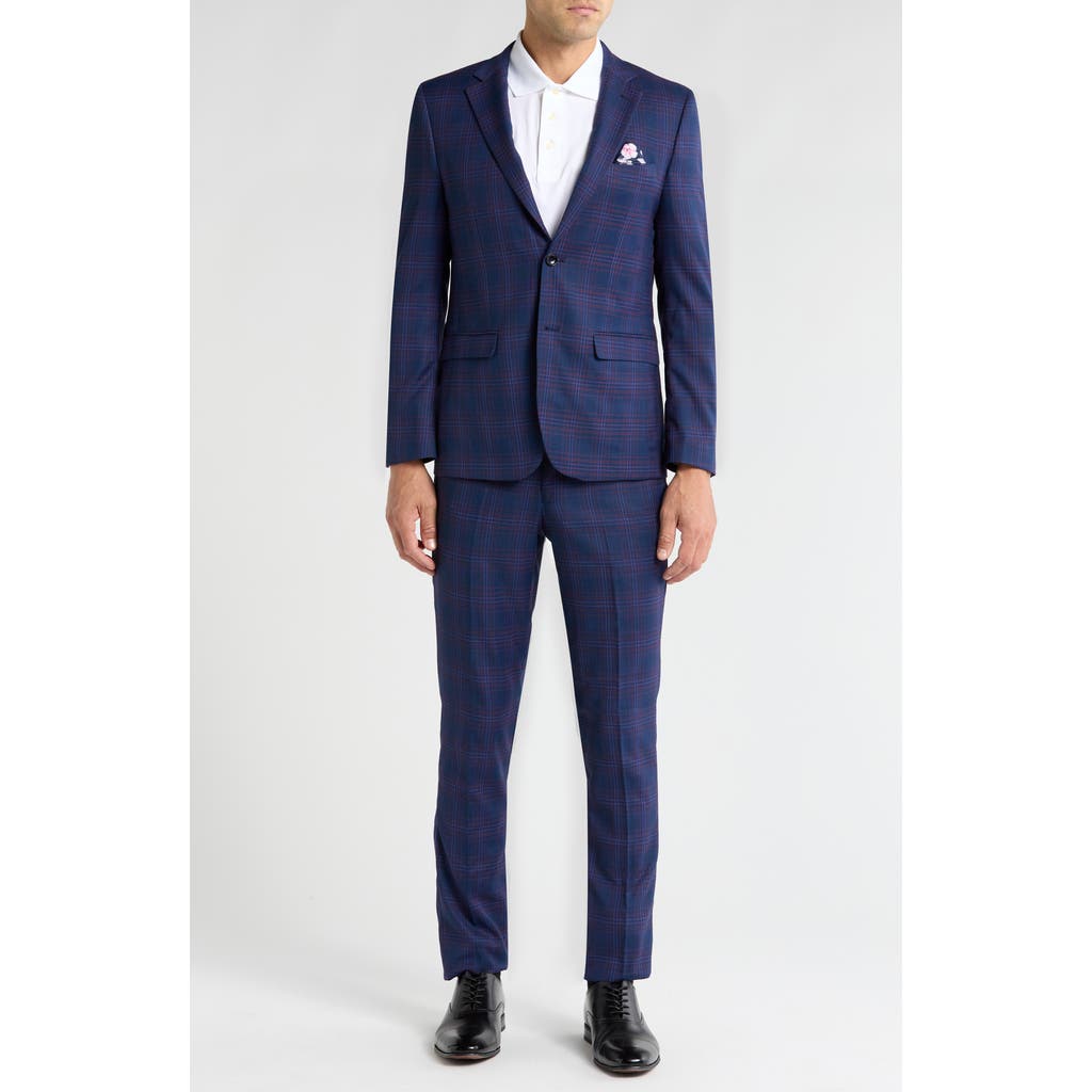 Soul Of London Fancy Plaid Two Button Slim Fit Suit In Blue
