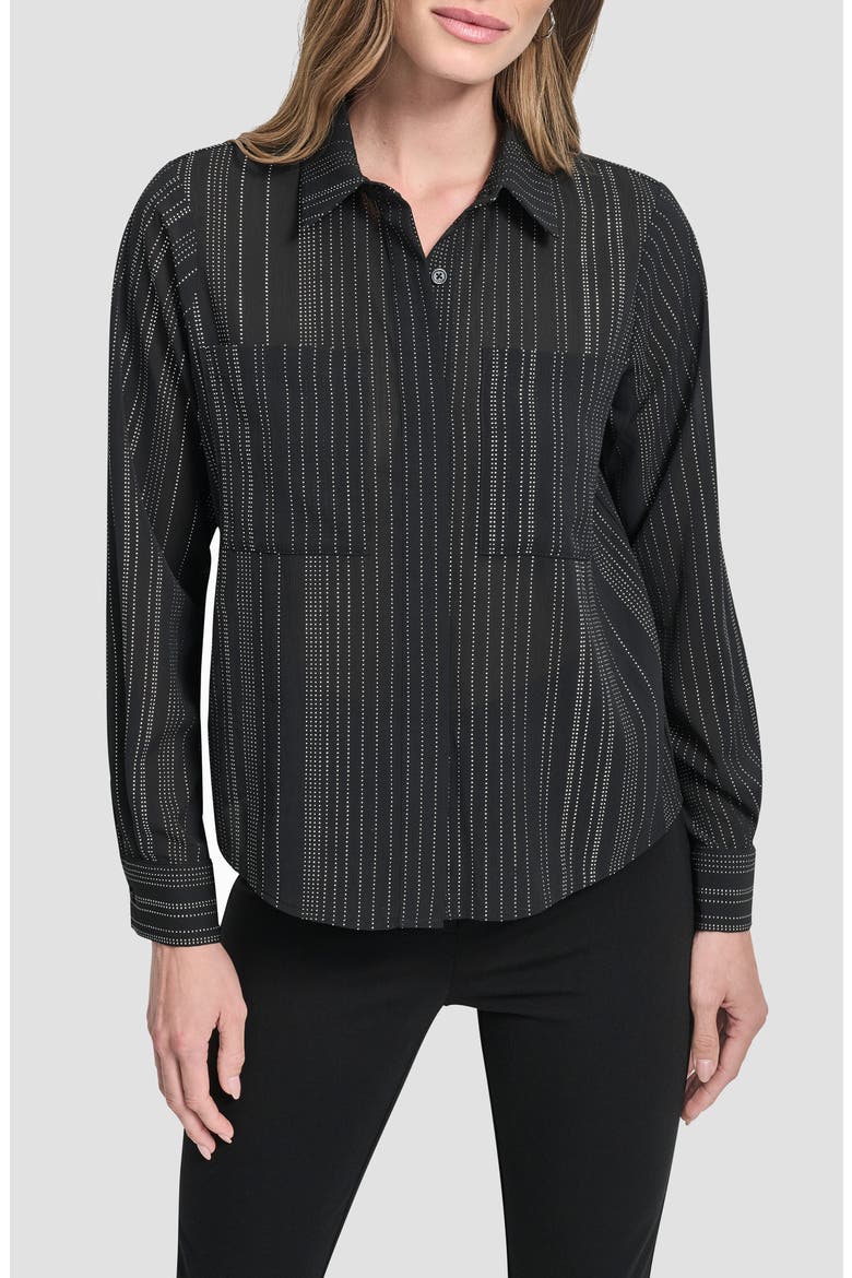Studded Chiffon Button-Up Shirt, Main, color, BLACK