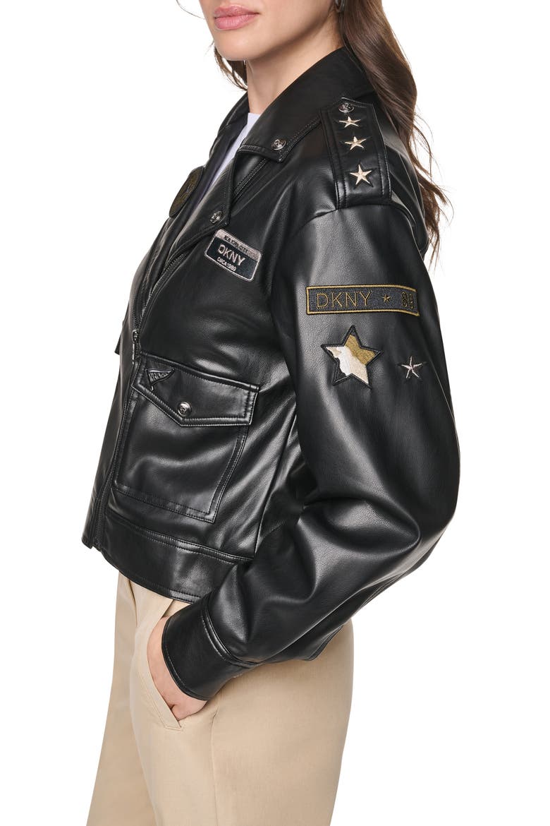 Pins & Patches Faux Leather Jacket, Alternate, color, BLACK
