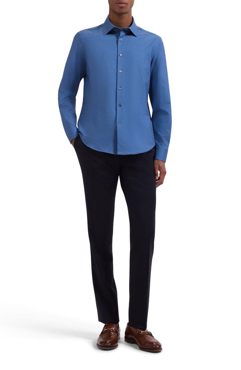 Bugatchi Jimmy OoohCotton<sup>®</sup> Geo Print Button-Up Shirt, Alternate, color, Cobalt