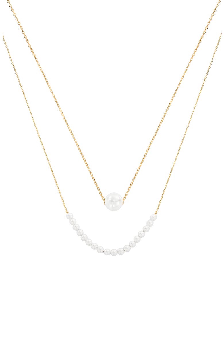 18K Gold Plated Sterling Silver Perfect Pearl Pair Necklace Set Gift Idea, Main, color, Gold
