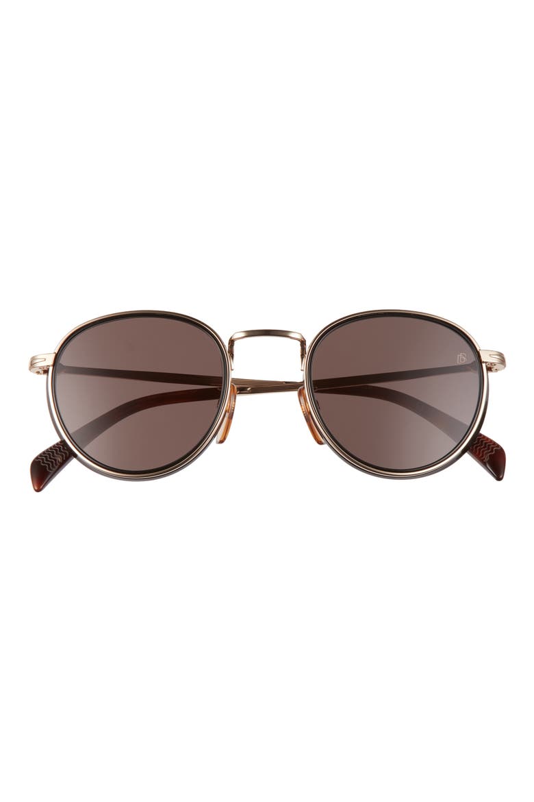 Eyewear by David Beckham 49mm Round Sunglasses, Main, color, BLACK/ GOLD/ GREY BLUE 2