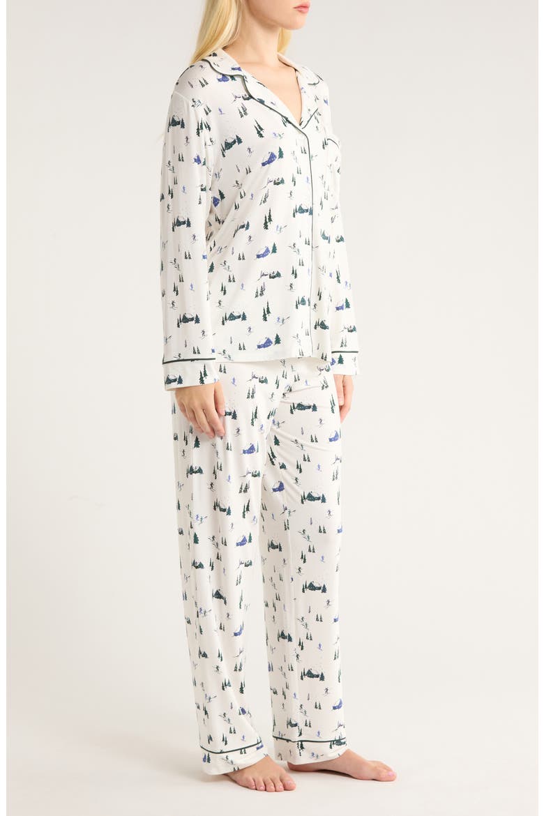 Gisele Printed Long Pajamas, Alternate, color, SKI CHALET IVORY/ PIN