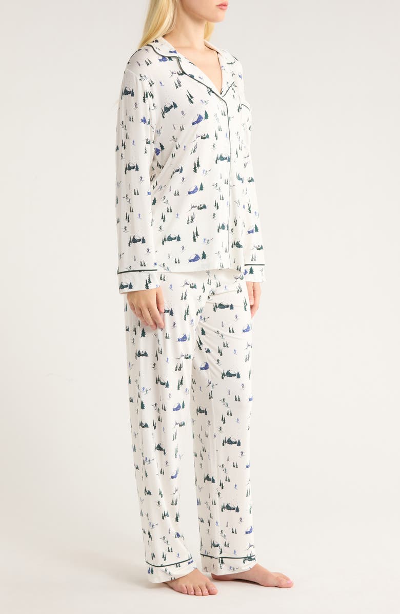 Eberjey Gisele Printed Long Pajamas, Alternate, color, Ski Chalet Ivory/ Pin