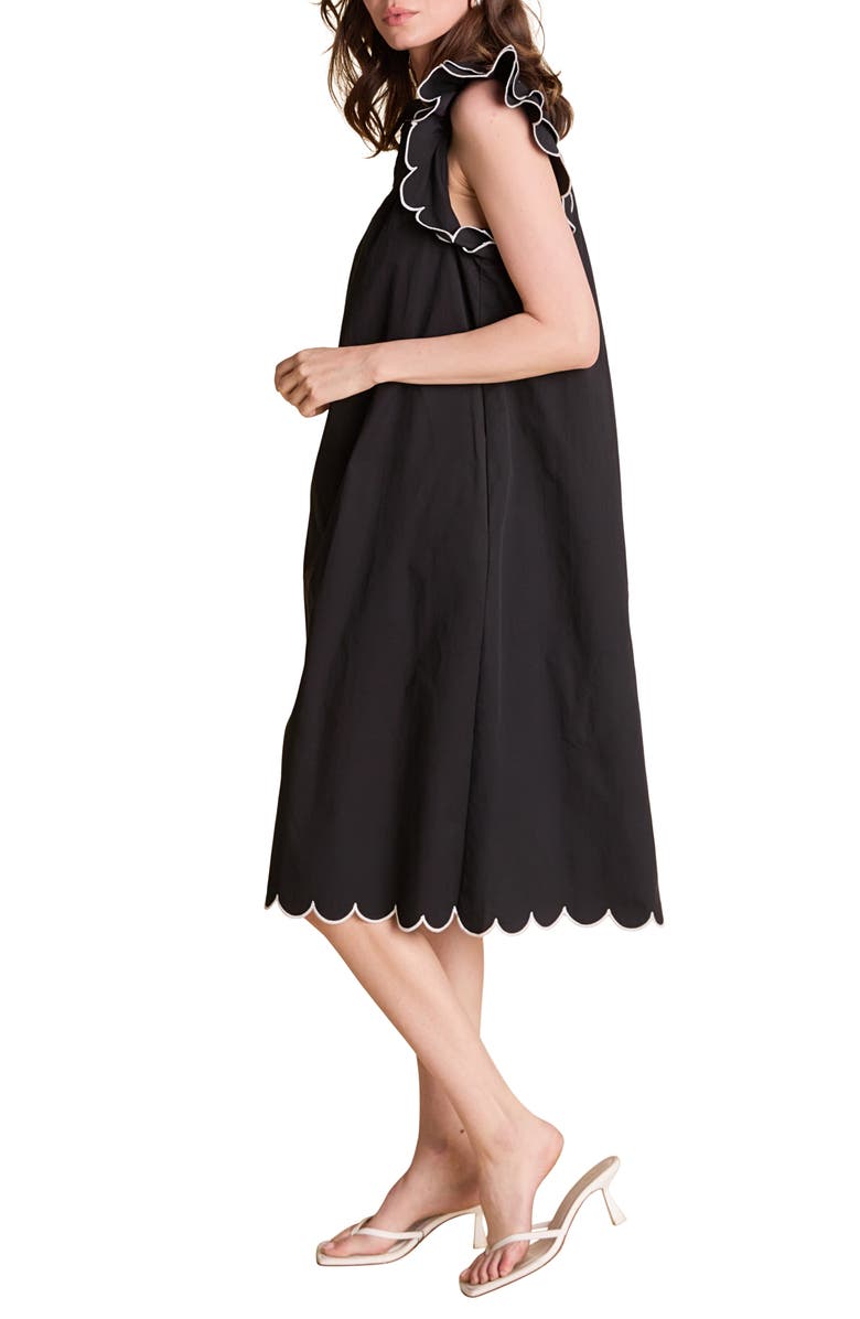 English Factory Scallop Hem Midi Dress, Alternate, color, Black/ White