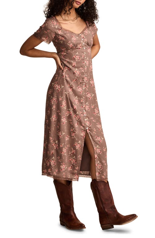 Shop Lucky Brand Floral Lace Trim Button-up Dress In Taupe Floral