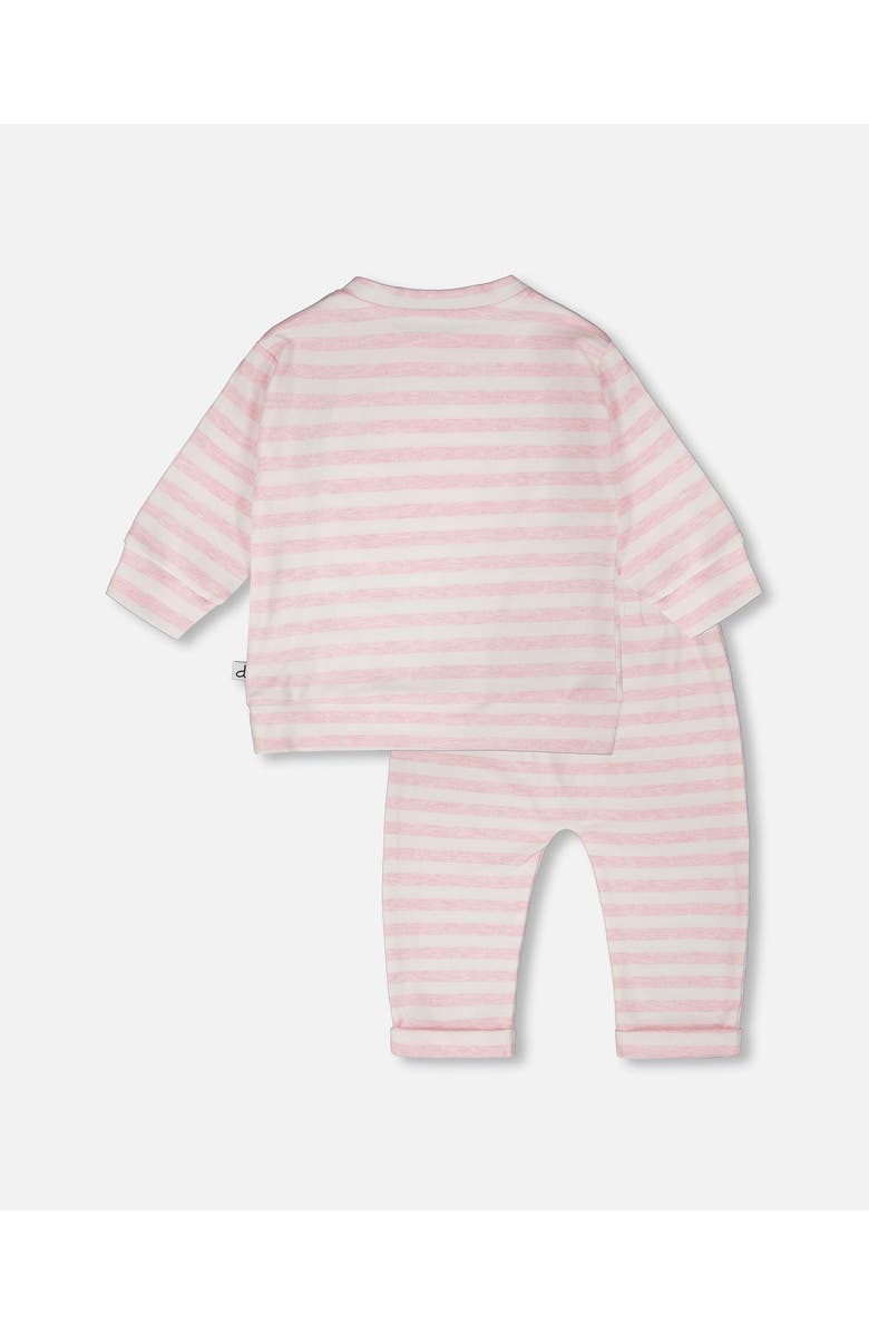 Deux par Deux Cotton Jersey Stripes Top and Pants Set, Alternate, color, White & Pink Stripes