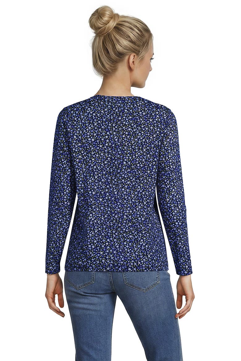 Tall Supima Cotton Long Sleeve Crewneck T-Shirt, Alternate, color, Clear Blue/Navy Ditsy Floral