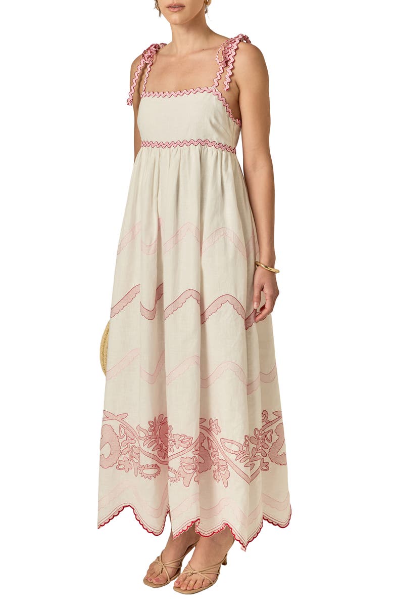 English Factory Embroidered Sleeveless Maxi Dress, Alternate, color, White/ Pink