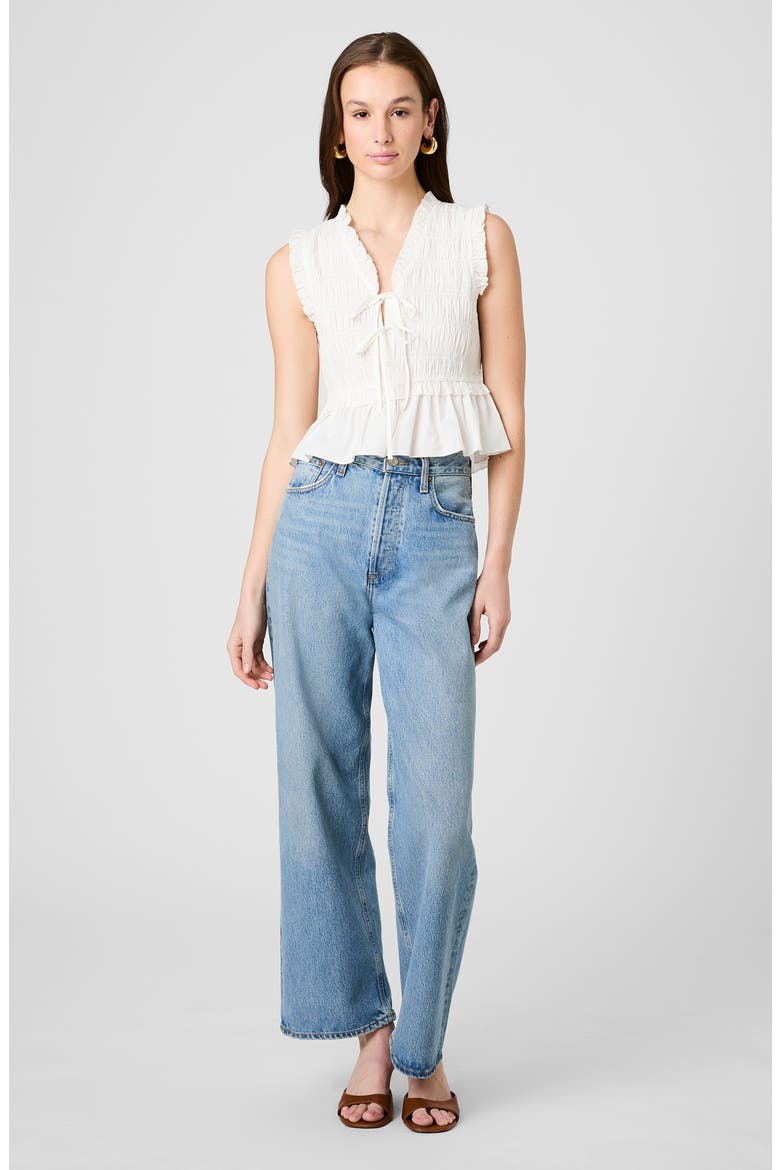 Rhodes Ruffle Smocked Peplum Cotton Poplin Top, Alternate, color, SUMMER WHITE