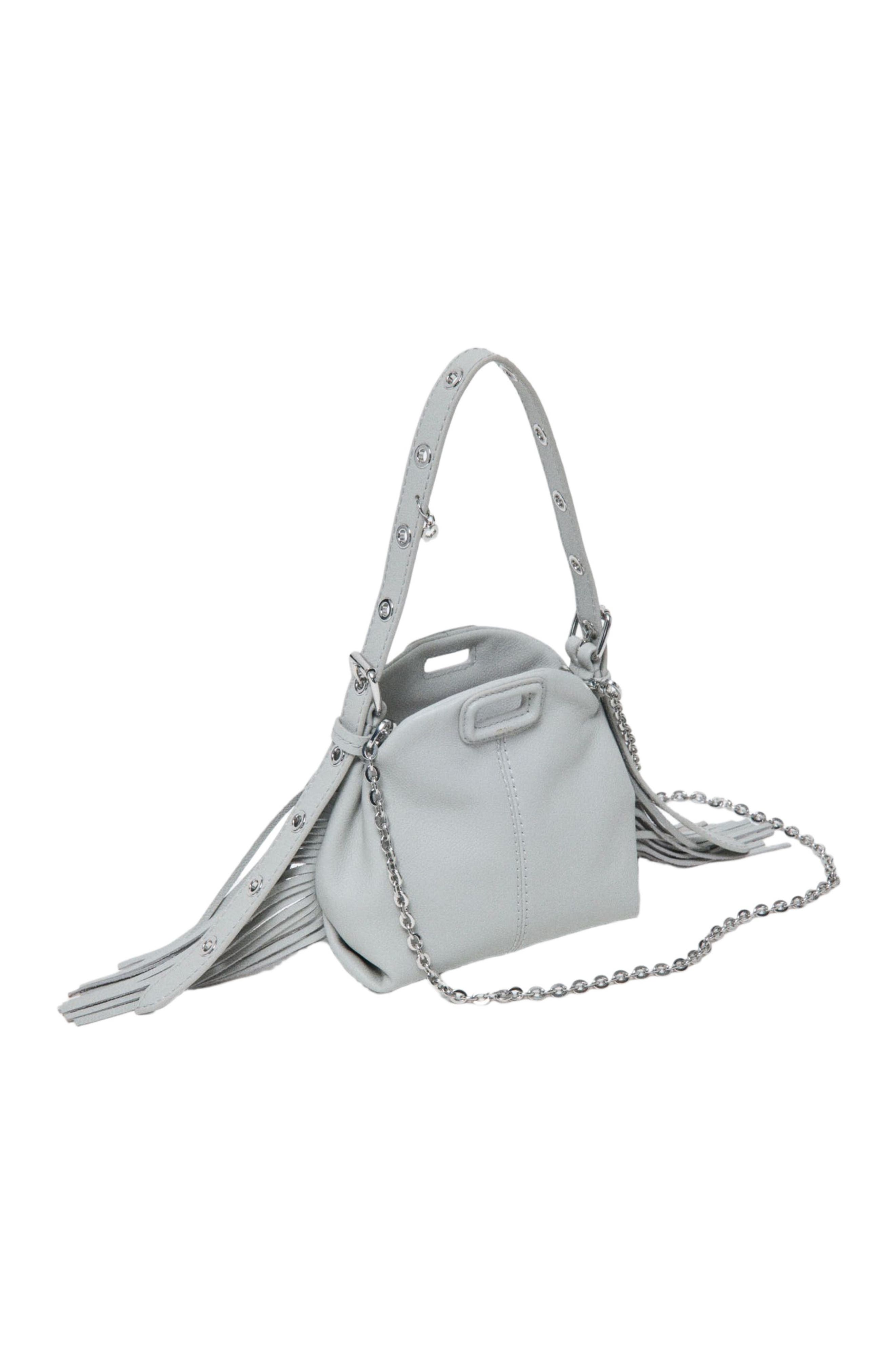 maje Miss M micro grained leather bag, Alternate, color, Light Grey