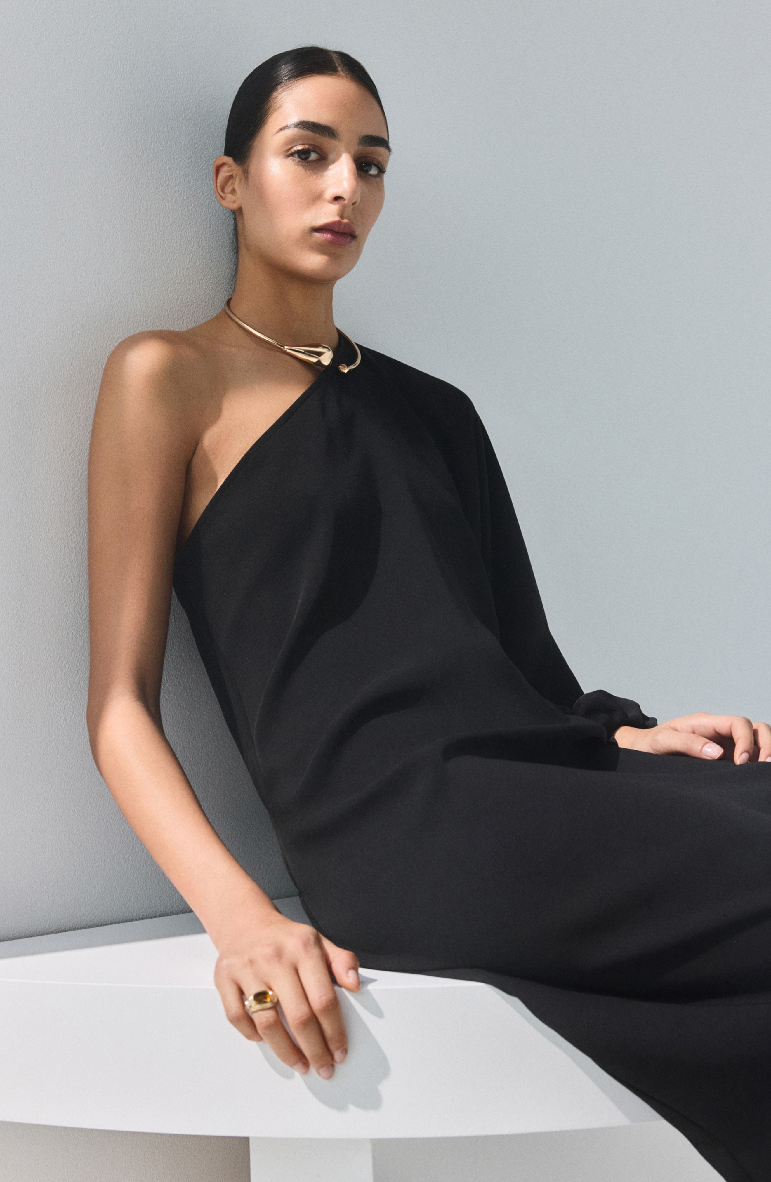 one shoulder dress and accessories Ruched One-Shoulder Dress