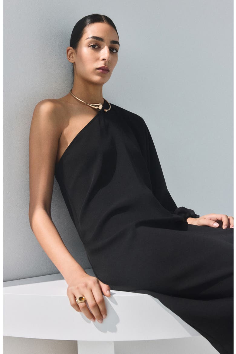 One-Shoulder Maxi Dress, Alternate, color, BLACK