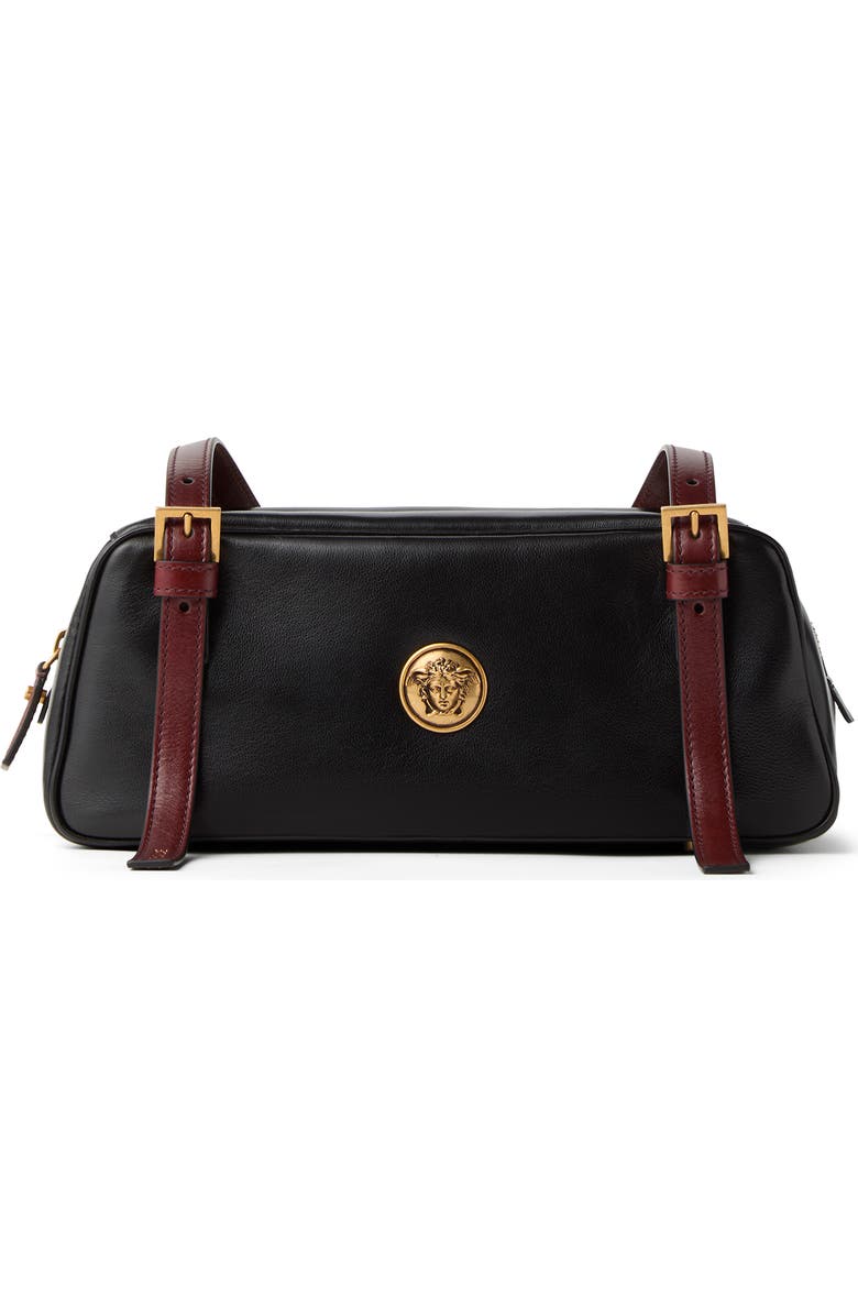 Versace Small Emblème Medusa Leather Bowling Bag, Main, color, Black Rosewood Gold
