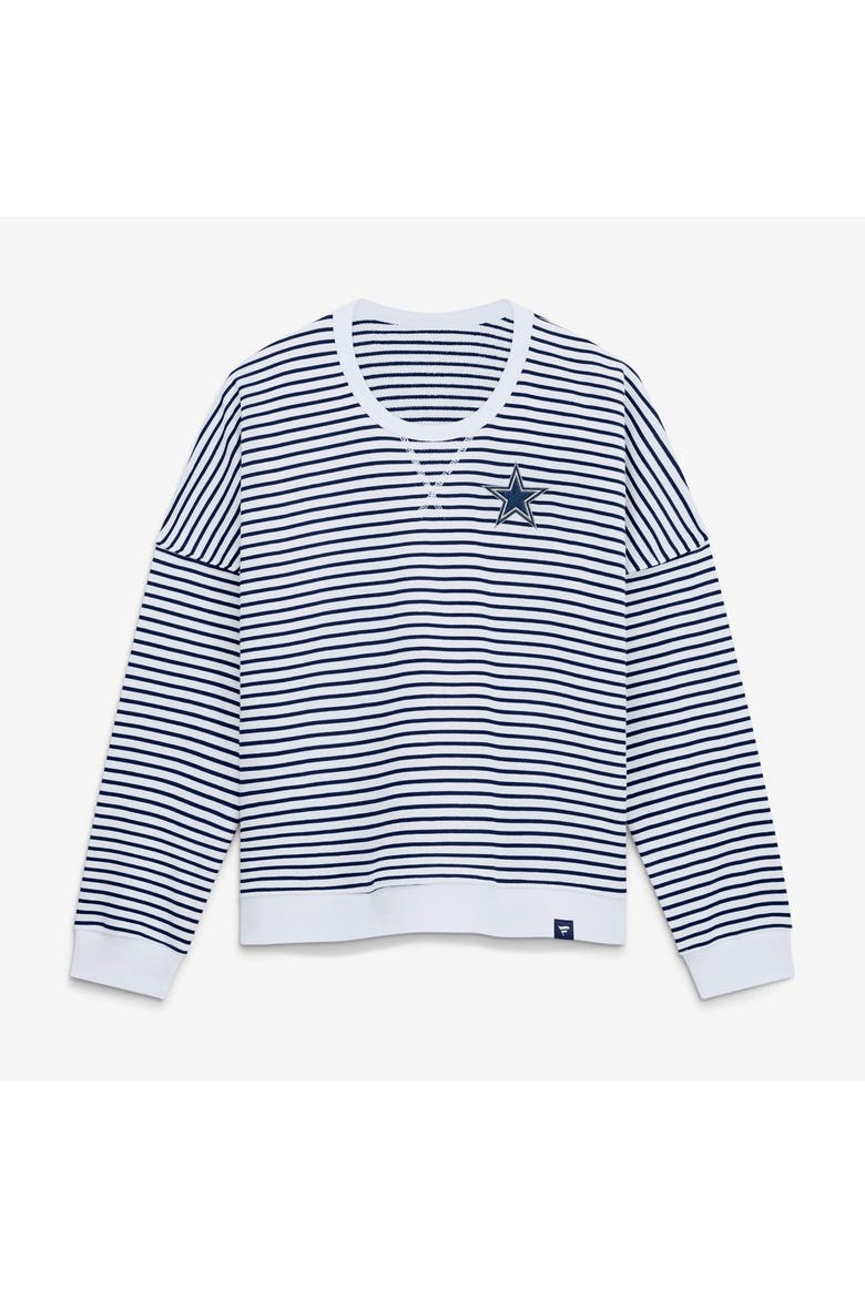 Women's Fanatics White/Navy Dallas Cowboys Striped Oversized French Terry Sweatshirt, Main, color, White